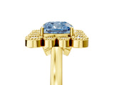 Yellow gold Fancy Blue Cushion  Halo Diamond Cluster Engagement Ring with Milgrain Bezel Setting and Solitaire Band_32