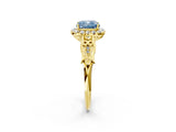 Yellow gold Fancy Blue Cushion  Halo Diamond Engagement Ring with Filigree Band and Four-Prong Setting_83