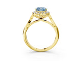 Yellow gold Fancy Blue Cushion  Halo Diamond Engagement Ring with Filigree Band and Four-Prong Setting_84