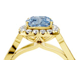 Yellow gold Fancy Blue Cushion  Halo Diamond Engagement Ring with Filigree Band and Four-Prong Setting_85