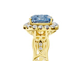 Yellow gold Fancy Blue Cushion  Halo Diamond Engagement Ring with Filigree Band and Four-Prong Setting_86
