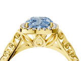 Yellow gold Fancy Blue Cushion  Halo Diamond Engagement Ring with Intricate Filigree Band and Four-Prong Setting_41