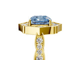 Yellow gold Fancy Blue Cushion  Halo Diamond Engagement Ring with Milgrain Band and Four-Prong Setting_59