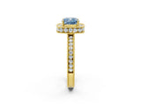 Yellow gold Fancy Blue Cushion  Halo Diamond Engagement Ring with Milgrain Pave Band and Four-Prong Setting_113