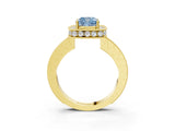 Yellow gold Fancy Blue Cushion  Halo Diamond Engagement Ring with Milgrain Pave Band and Four-Prong Setting_114