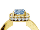 Yellow gold Fancy Blue Cushion  Halo Diamond Engagement Ring with Milgrain Pave Band and Four-Prong Setting_115