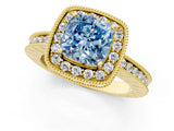 Yellow gold Fancy Blue Cushion  Halo Diamond Engagement Ring with Milgrain Pave Band and Four-Prong Setting_13
