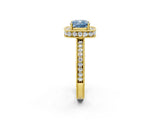 Yellow gold Fancy Blue Cushion  Halo Diamond Engagement Ring with Milgrain Pave Band and Four-Prong Setting_14