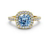 Yellow gold Fancy Blue Cushion  Halo Diamond Engagement Ring with Pavé Band and Four-Prong Setting_20