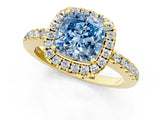 Yellow gold Fancy Blue Cushion  Halo Diamond Engagement Ring with Pavé Band and Four-Prong Setting_21