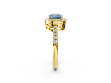 Yellow gold Fancy Blue Cushion  Halo Diamond Engagement Ring with Pavé Band and Four-Prong Setting_22