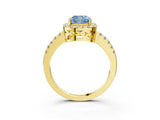 Yellow gold Fancy Blue Cushion  Halo Diamond Engagement Ring with Pavé Band and Four-Prong Setting_23