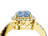 Yellow gold Fancy Blue Cushion  Halo Diamond Engagement Ring with Pavé Band and Four-Prong Setting_24