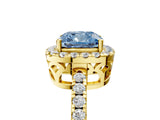 Yellow gold Fancy Blue Cushion  Halo Diamond Engagement Ring with Pavé Band and Four-Prong Setting_25