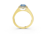 Yellow gold Fancy Blue Cushion  Halo Diamond Engagement Ring with Solitaire Band and Four-Prong Setting_23