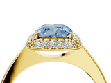 Yellow gold Fancy Blue Cushion  Halo Diamond Engagement Ring with Solitaire Band and Four-Prong Setting_24
