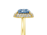 Yellow gold Fancy Blue Cushion  Halo Diamond Engagement Ring with Solitaire Band and Four-Prong Setting_25