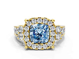 Yellow gold Fancy Blue Cushion  Halo Diamond Engagement Ring with Split Shank and Four-Prong Setting_43