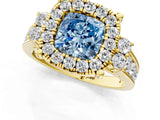 Yellow gold Fancy Blue Cushion  Halo Diamond Engagement Ring with Split Shank and Four-Prong Setting_44