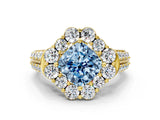 Yellow gold Fancy Blue Cushion  Halo Diamond Engagement Ring with Split Shank and Prong Setting_66
