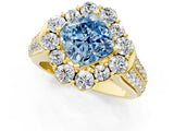 Yellow gold Fancy Blue Cushion  Halo Diamond Engagement Ring with Split Shank and Prong Setting_67