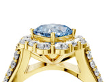 Yellow gold Fancy Blue Cushion  Halo Diamond Engagement Ring with Split Shank and Prong Setting_70