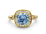 Yellow gold Fancy Blue Cushion  Halo Diamond Engagement Ring with Twisted Band and Four-Prong Setting 1