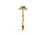 Yellow gold Fancy Blue Cushion  Halo Diamond Engagement Ring with Twisted Band and Four-Prong Setting 3