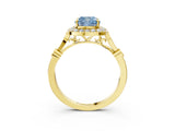 Yellow gold Fancy Blue Cushion  Halo Diamond Engagement Ring with Twisted Band and Four-Prong Setting 4