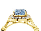 Yellow gold Fancy Blue Cushion  Halo Diamond Engagement Ring with Twisted Band and Four-Prong Setting 5