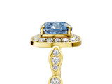 Yellow gold Fancy Blue Cushion  Halo Diamond Engagement Ring with Twisted Band and Four-Prong Setting