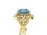 Yellow gold Fancy Blue Cushion  Halo Diamond Engagement Ring with Vintage-Inspired Band and Four-Prong Setting_8