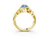 Yellow gold Fancy Blue Cushion  Halo Diamond Floral Band with Four-Prong Setting_58