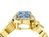 Yellow gold Fancy Blue Cushion  Halo Diamond Floral Band with Four-Prong Setting_59