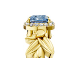 Yellow gold Fancy Blue Cushion  Halo Diamond Floral Band with Four-Prong Setting_60