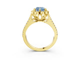 Yellow gold Fancy Blue Cushion  Halo Diamond Floral Split Shank Engagement Ring 4