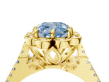 Yellow gold Fancy Blue Cushion  Halo Diamond Floral Split Shank Engagement Ring 5