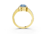 Yellow gold Fancy Blue Cushion  Halo Diamond Pavé Band Ring with Prong Setting_22
