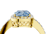 Yellow gold Fancy Blue Cushion  Halo Diamond Pavé Band Ring with Prong Setting_23