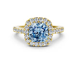 Yellow gold Fancy Blue Cushion  Halo Diamond Pavé Solitaire Ring_51