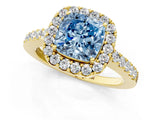 Yellow gold Fancy Blue Cushion  Halo Diamond Pavé Solitaire Ring_52