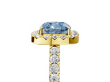 Yellow gold Fancy Blue Cushion  Halo Diamond Pavé Solitaire Ring_56
