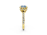 Yellow gold Fancy Blue Cushion  Halo Diamond Pave Band Ring with Four-Prong Setting_17