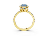 Yellow gold Fancy Blue Cushion  Halo Diamond Pave Band Ring with Four-Prong Setting_18