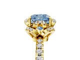 Yellow gold Fancy Blue Cushion  Halo Diamond Pave Band Ring with Four-Prong Setting_20
