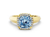 Yellow gold Fancy Blue Cushion  Halo Diamond Ring with Cathedral Band and Four-Prong Setting_49