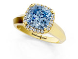 Yellow gold Fancy Blue Cushion  Halo Diamond Ring with Cathedral Band and Four-Prong Setting_50