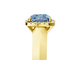 Yellow gold Fancy Blue Cushion  Halo Diamond Ring with Cathedral Band and Four-Prong Setting_54