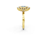 Yellow gold Fancy Blue Cushion  Halo Diamond Ring with Milgrain Edge and Round Prong Setting_28