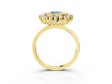 Yellow gold Fancy Blue Cushion  Halo Diamond Ring with Milgrain Edge and Round Prong Setting_29
